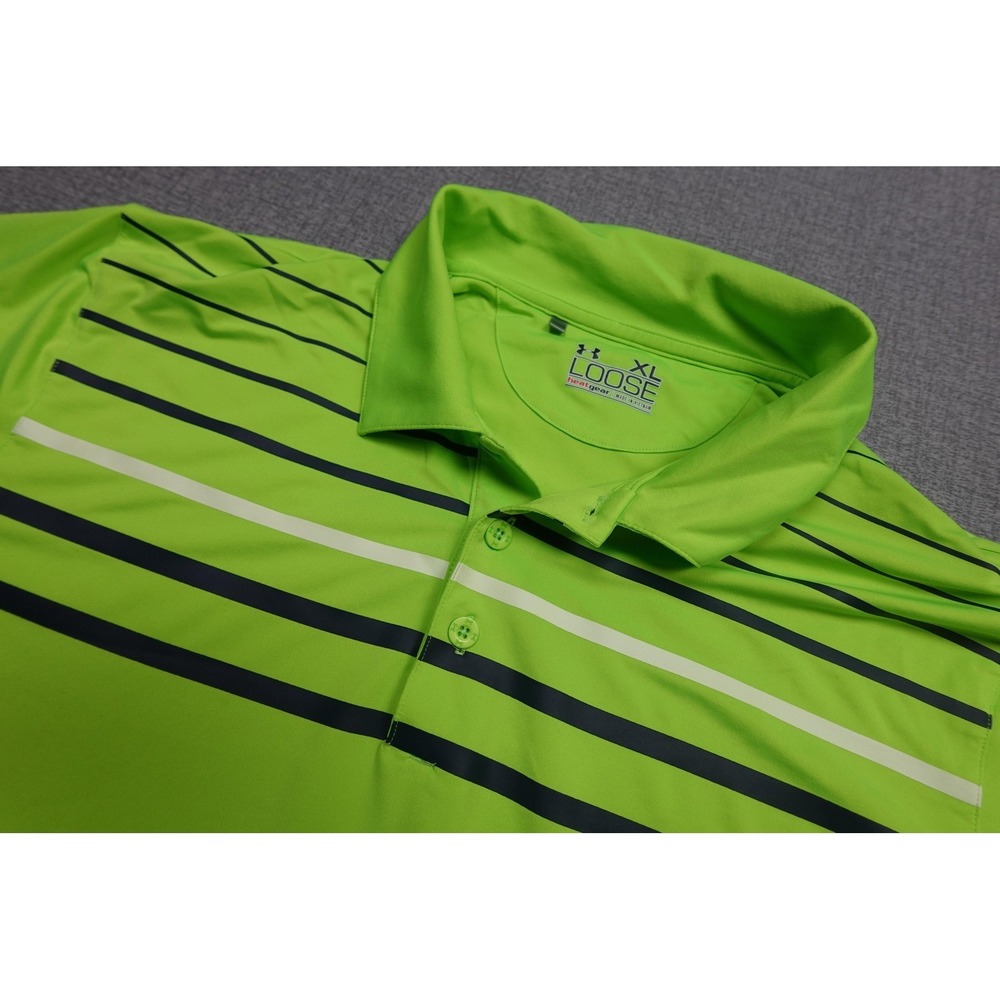 Under Armour HeatGear Polo Mens XL Green Stripe Golf Bolger Ridge Performance